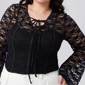 Floral Black Lace Top with Solid Cami for Women (2 pieces)